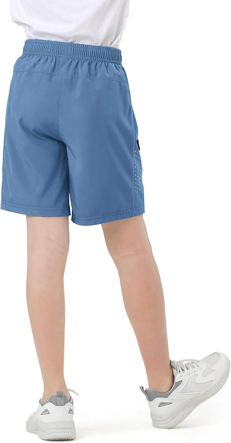 Youth Kids Athletic Shorts Quick Dry Lightweight Beathable Comfy Zipper Running Soccer Size 5-16 Outdoor Active Gym Workout