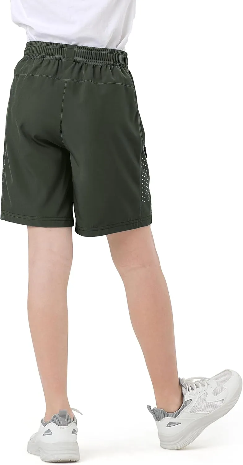 Youth Kids Athletic Shorts Quick Dry Lightweight Beathable Comfy Zipper Running Soccer Size 5-16 Outdoor Active Gym Workout