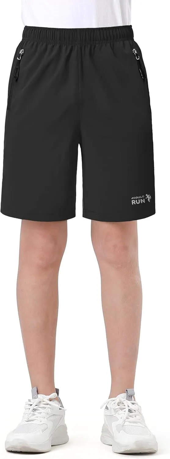 Youth Kids Athletic Shorts Quick Dry Lightweight Beathable Comfy Zipper Running Soccer Size 5-16 Outdoor Active Gym Workout