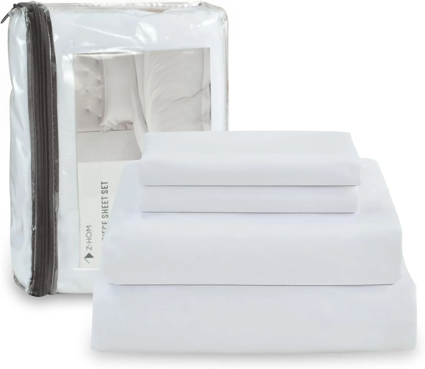 Z-hom 4 Piece King Size Sheet Set, Upgraded Cooling Deep Pocket Comfy Breathable Hotel Luxury Bedding, Extra Soft & Wrinkle Free Cover, Up to 16 Inch, White