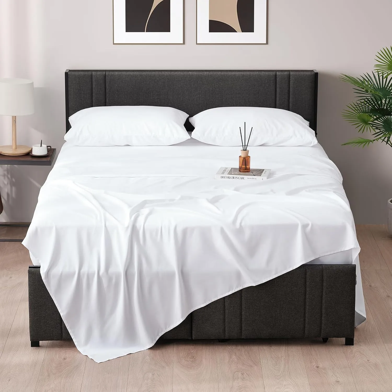 Z-hom 4 Piece King Size Sheet Set, Upgraded Cooling Deep Pocket Comfy Breathable Hotel Luxury Bedding, Extra Soft & Wrinkle Free Cover, Up to 16 Inch, White