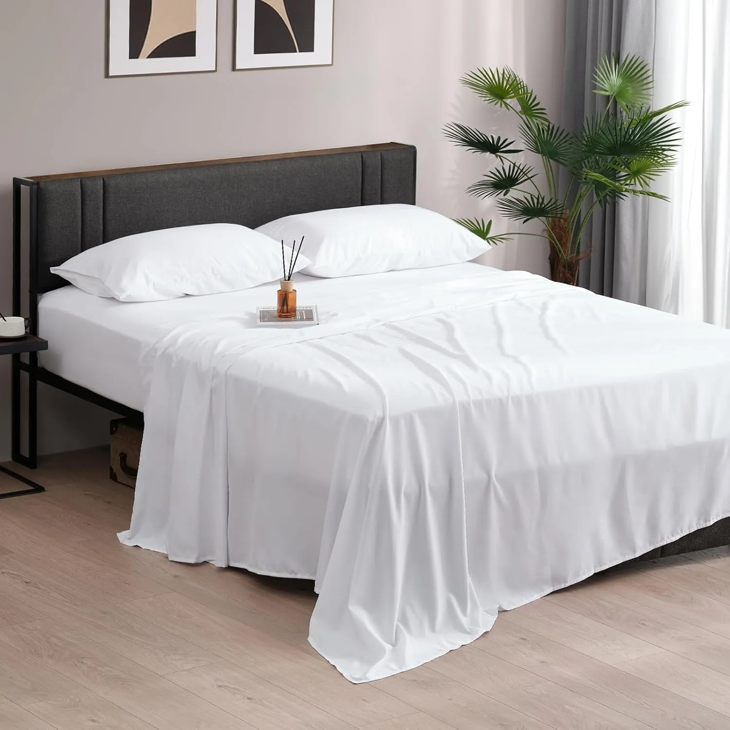 Z-hom 4 Piece King Size Sheet Set, Upgraded Cooling Deep Pocket Comfy Breathable Hotel Luxury Bedding, Extra Soft & Wrinkle Free Cover, Up to 16 Inch, White