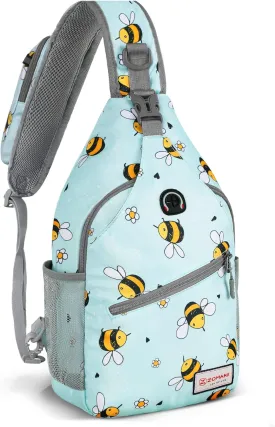 ZOMAKE Sling Bag for Women Men, Small Crossbody Sling Backpack, Mini Water Resistant Shoulder Daypack for Travel, Anti Thief Chest Bag for Hiking, Sports(Bee Blue)