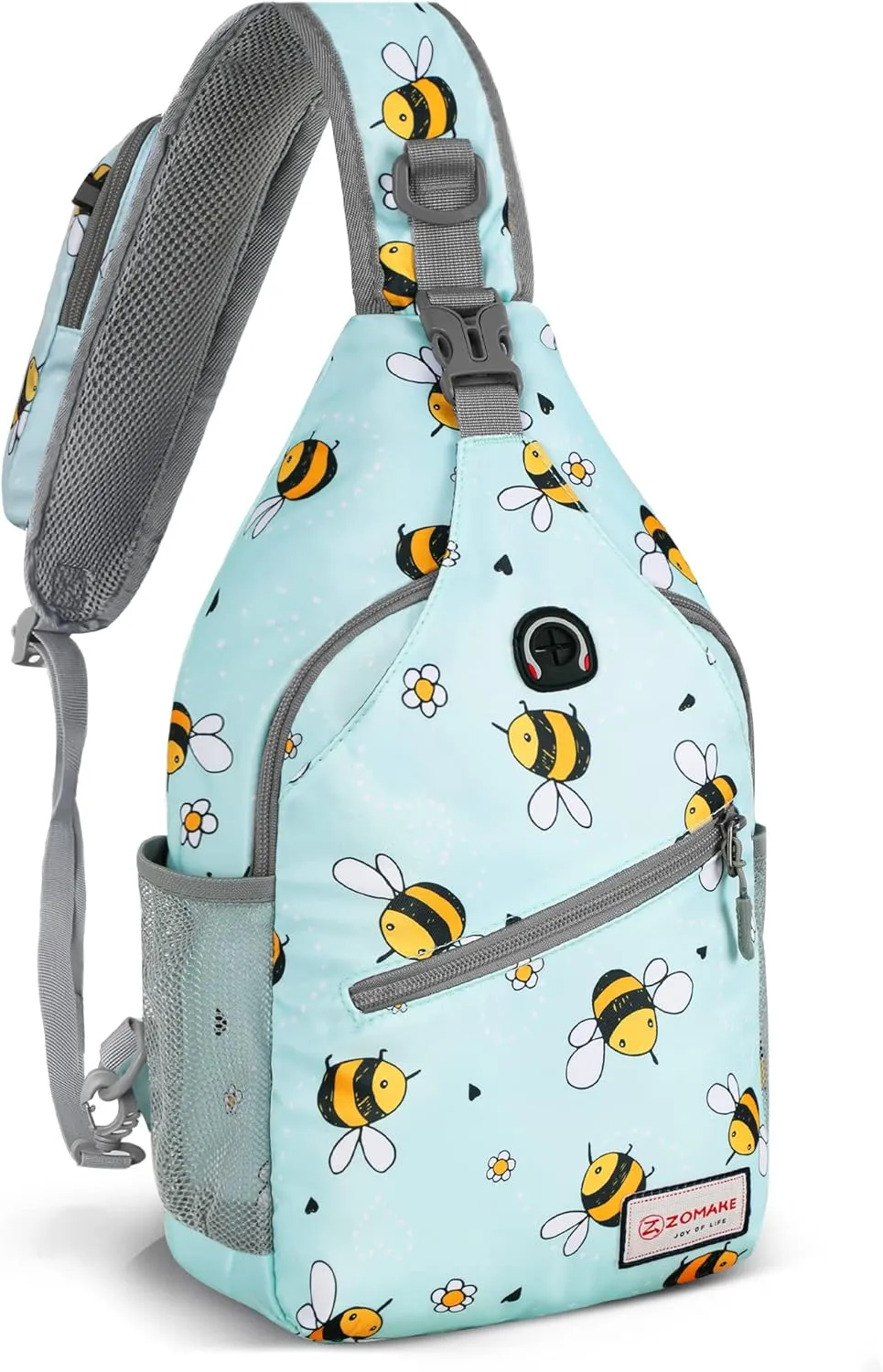 ZOMAKE Sling Bag for Women Men, Small Crossbody Sling Backpack, Mini Water Resistant Shoulder Daypack for Travel, Anti Thief Chest Bag for Hiking, Sports(Bee Blue)