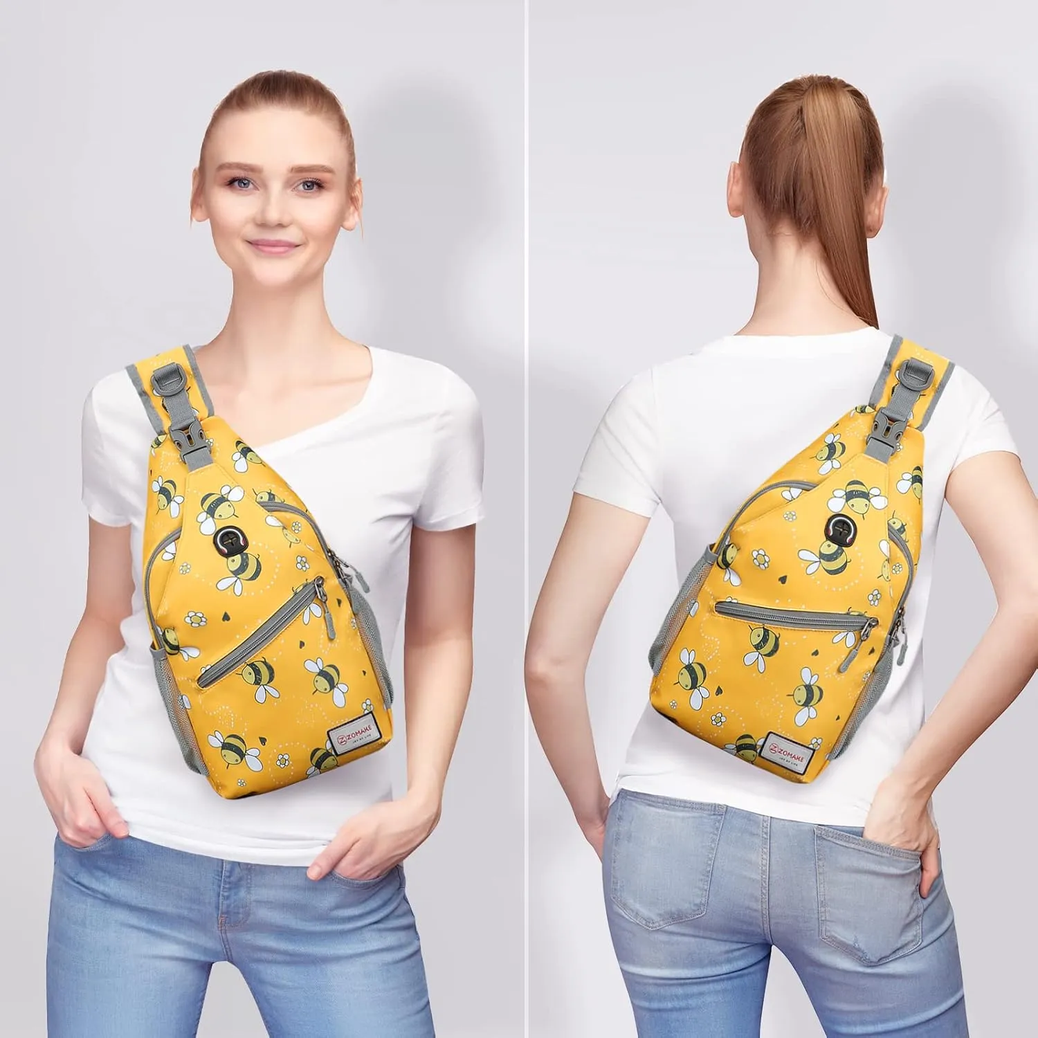 ZOMAKE Sling Bag for Women Men, Small Crossbody Sling Backpack, Mini Water Resistant Shoulder Daypack for Travel, Anti Thief Chest Bag for Hiking, Sports(Bee Yellow)