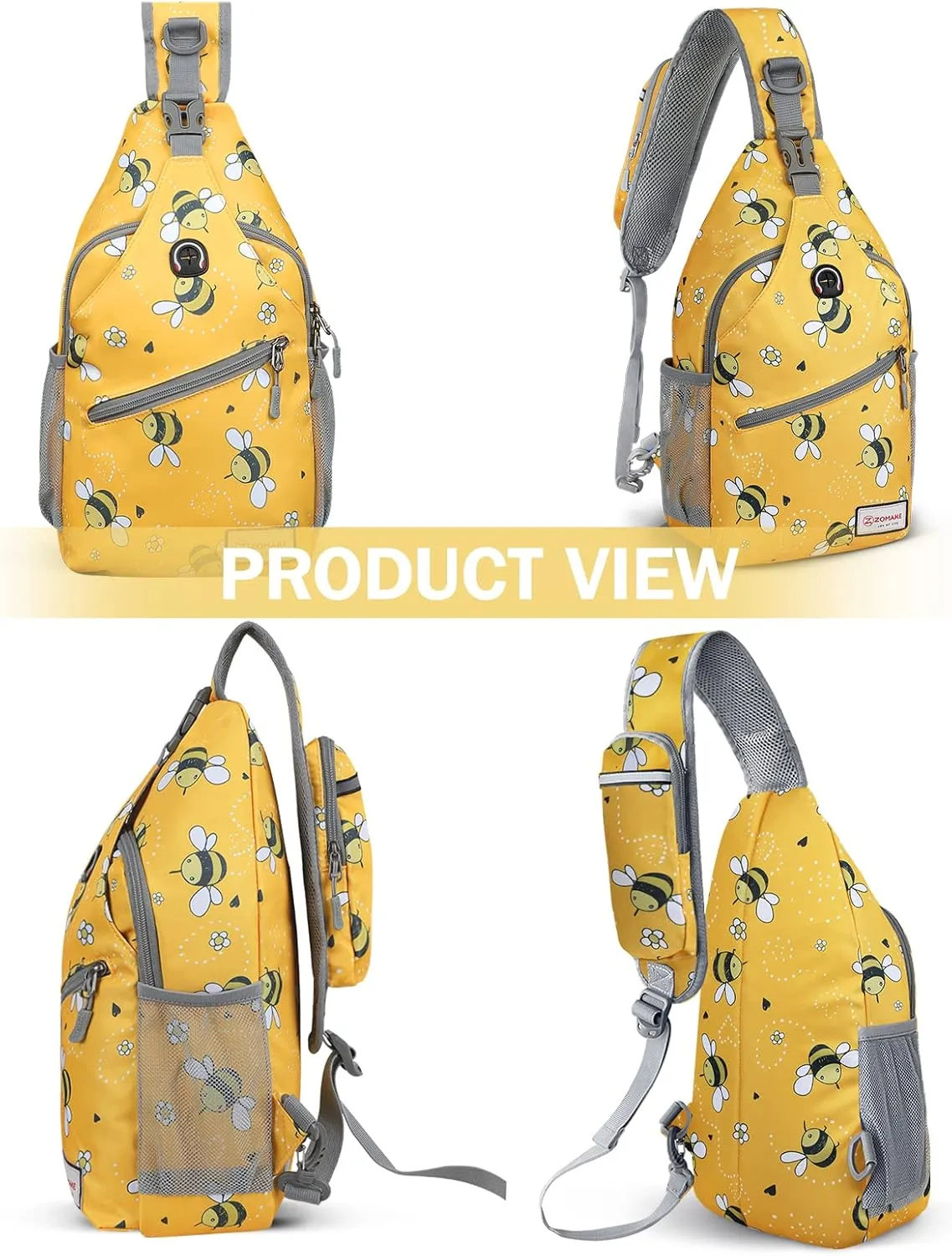 ZOMAKE Sling Bag for Women Men, Small Crossbody Sling Backpack, Mini Water Resistant Shoulder Daypack for Travel, Anti Thief Chest Bag for Hiking, Sports(Bee Yellow)